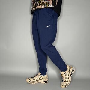 Nike Sweatpants Navy Blue Cotton Joggers White Swoosh